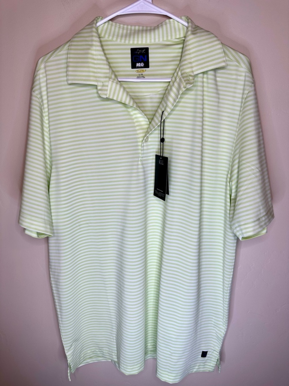 Greg Norman Collection Men’s Large Lime Green & White Striped Golf Polo